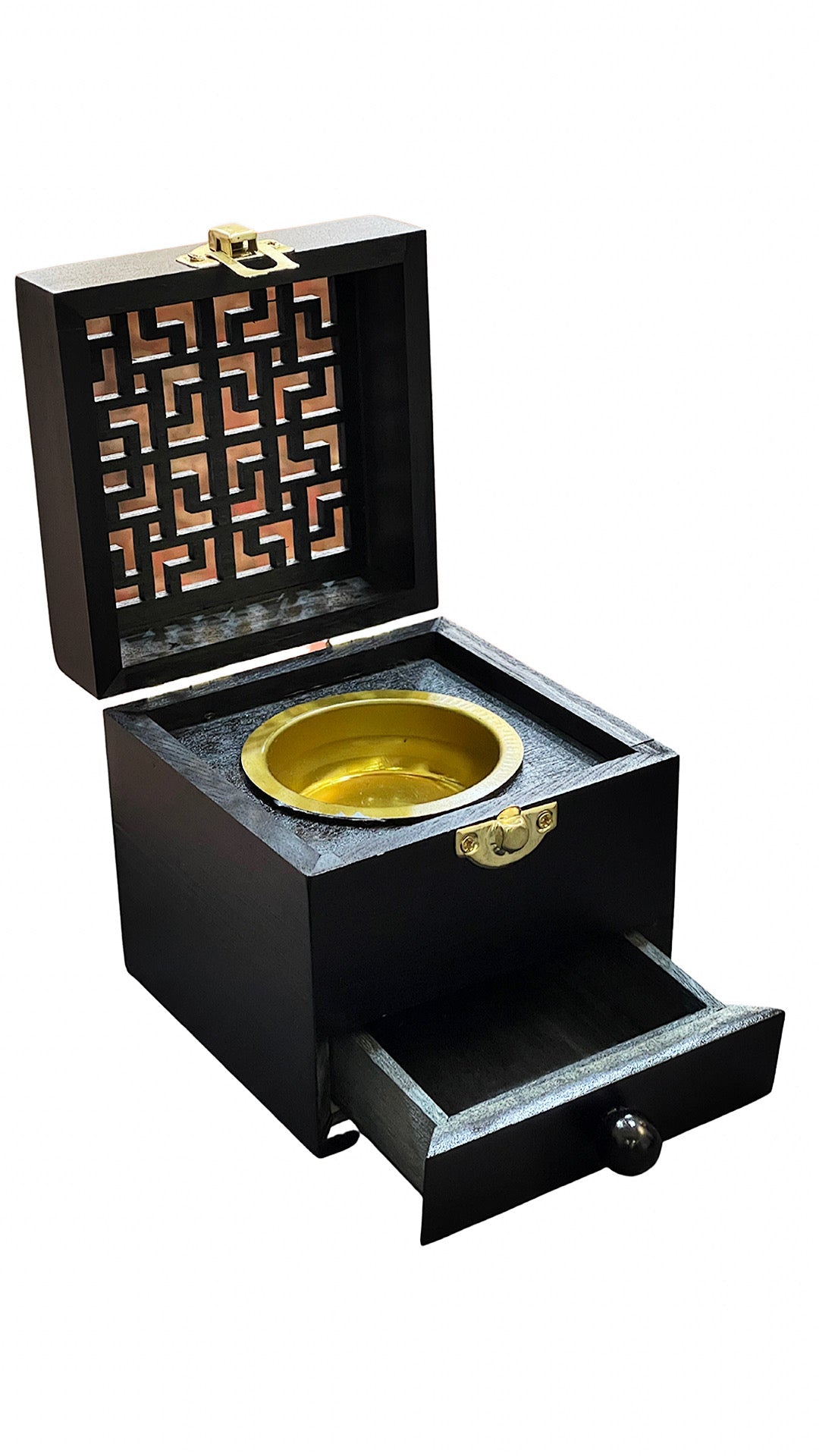 B126 SQUARE WOOD BLACK BURNER WITH DRAWER