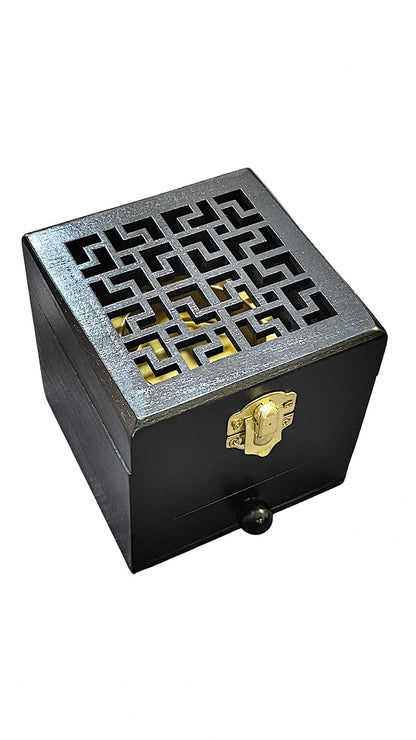 B126 SQUARE WOOD BLACK BURNER WITH DRAWER