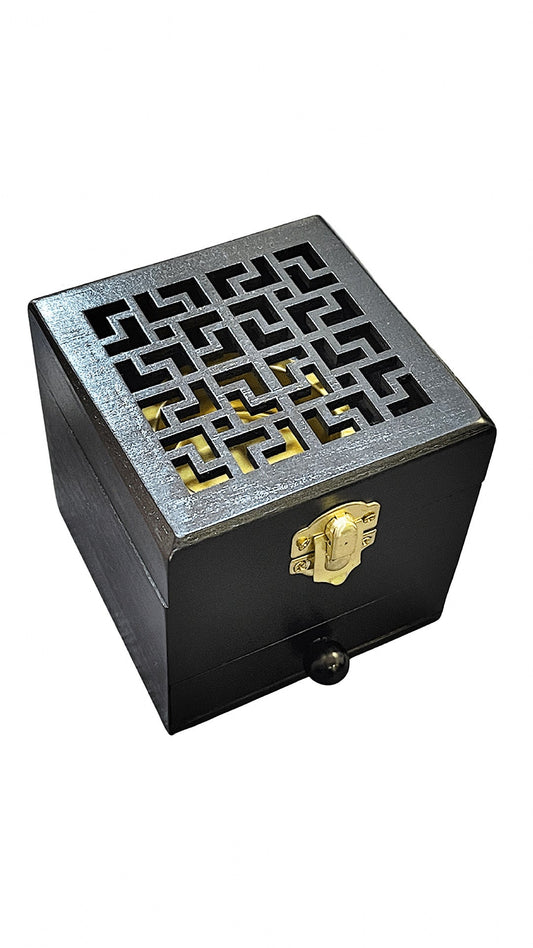 B126 SQUARE WOOD BLACK BURNER WITH DRAWER